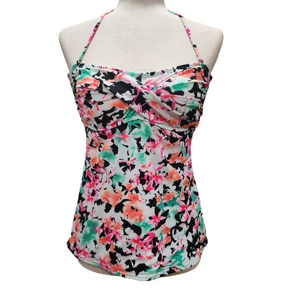 Hobie in Bloom Twist Bandeau Tankini Swim Top‎ Wireless Size L Junior New